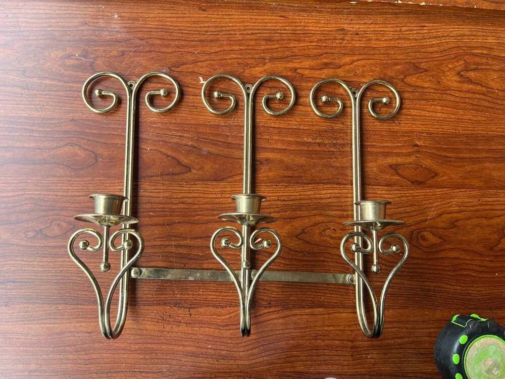 Vintage Home Interiors Brass Tone Adjustable Triple Arm Candle Sconce Wall